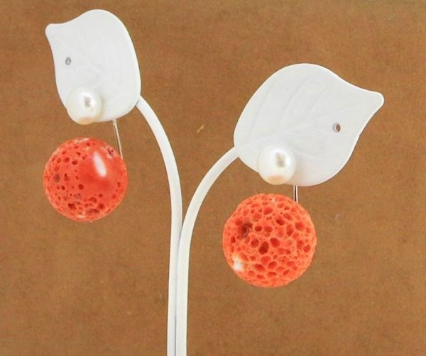 画像11: チタン&ステンレス　す玉サンゴ　淡水パール2wayピアス