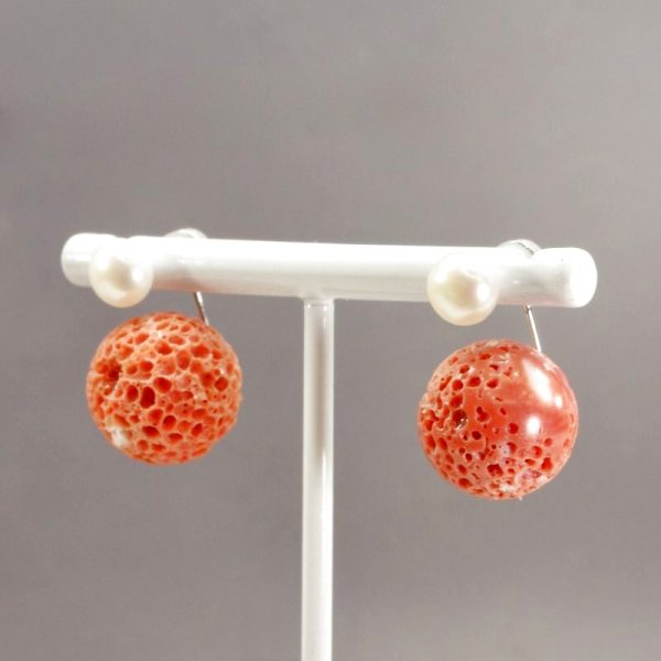 画像5: チタン&ステンレス　す玉サンゴ　淡水パール2wayピアス