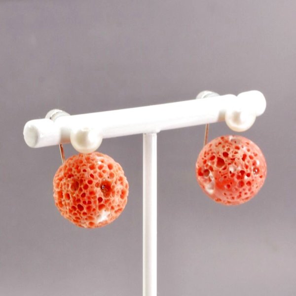 画像7: チタン&ステンレス　す玉サンゴ　淡水パール2wayピアス