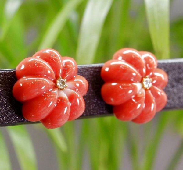 画像3: K18サンゴダイヤ入りオリジナルデザインピアス