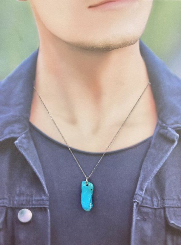画像13: ラフ ターコイズ ペンダント 細 12月誕生石