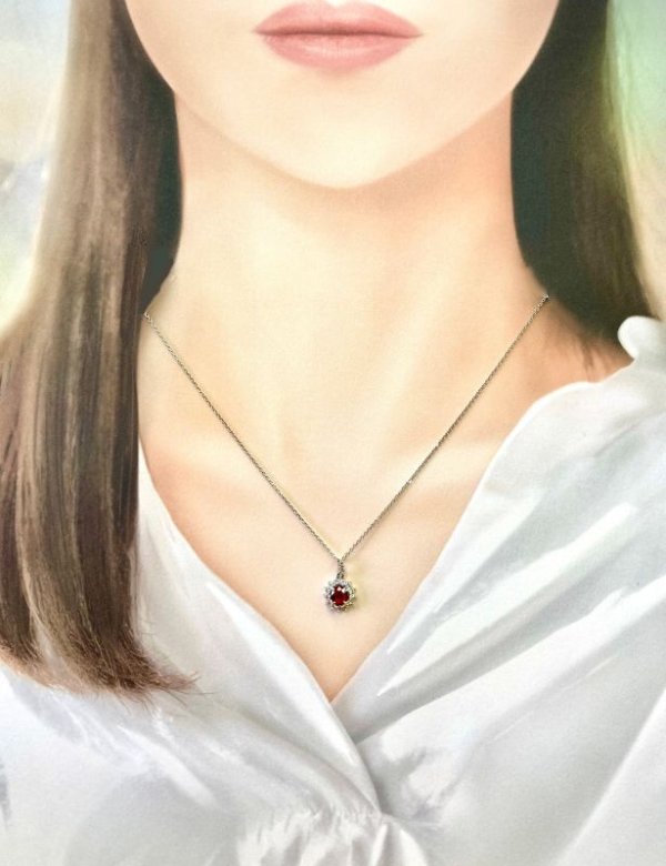 画像6: Ptルビー ダイヤ取り巻きペンダントネックレス