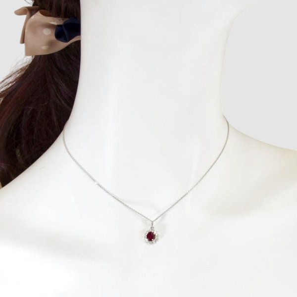 画像4: Ptルビー ダイヤ取り巻きペンダントネックレス