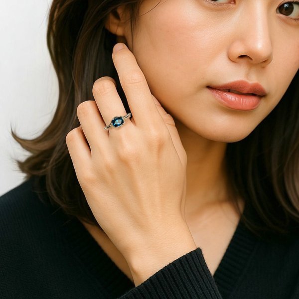 画像8: SV925 ロンドンブルートパーズ×百合モチーフリング