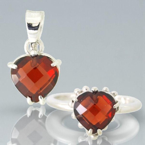 画像1: 【オーダー例】ハートシェイプガーネットで作る ペンダント＆リング（SV925）