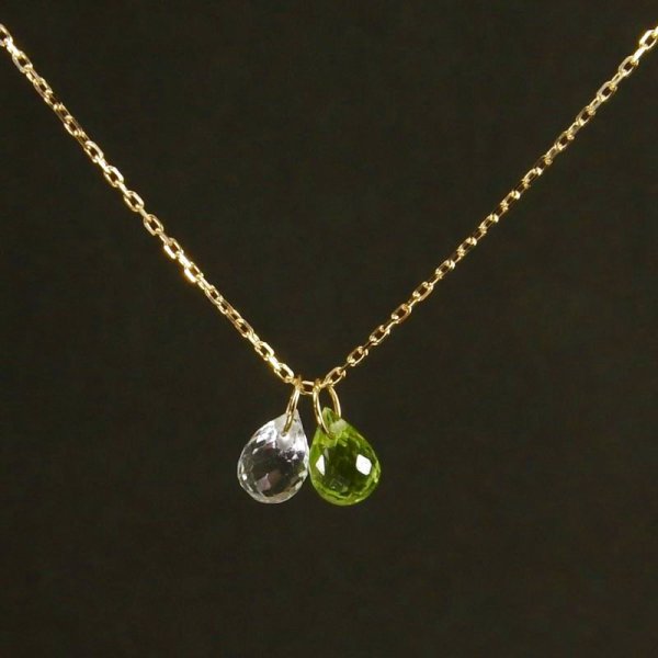 画像4: K10ネックレス ペリドット×クリアクォーツペンダント (4)