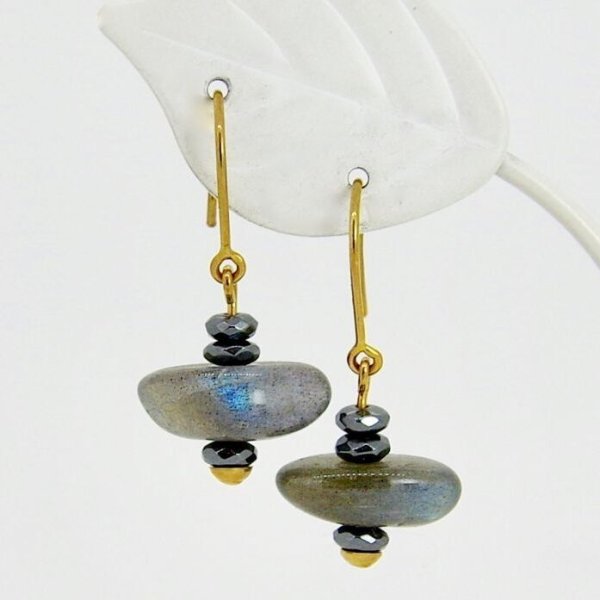 画像9: K18ラブラドライト×ヘマタイトピアス (9)