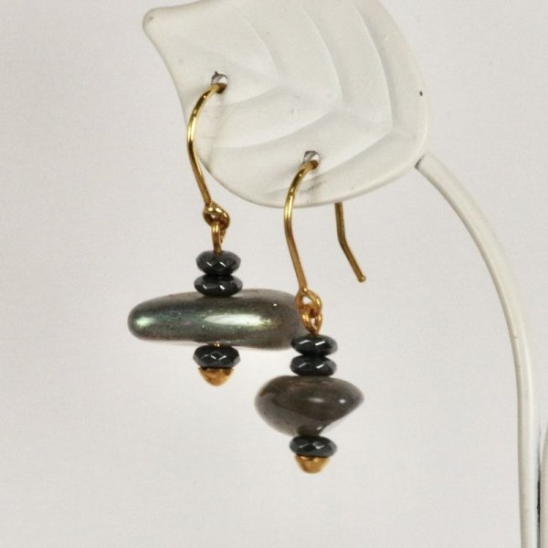 画像3: K18ラブラドライト×ヘマタイトピアス (3)