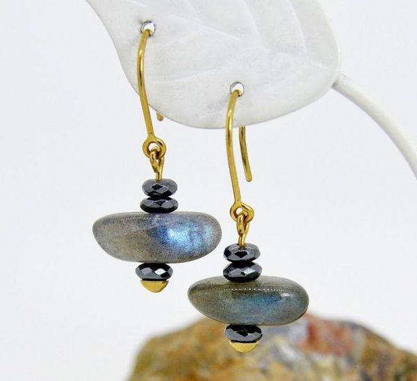 画像12: K18ラブラドライト×ヘマタイトピアス (12)