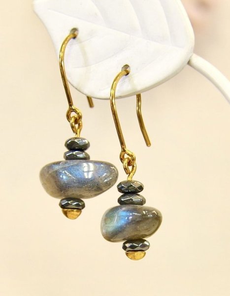 画像7: K18ラブラドライト×ヘマタイトピアス (7)