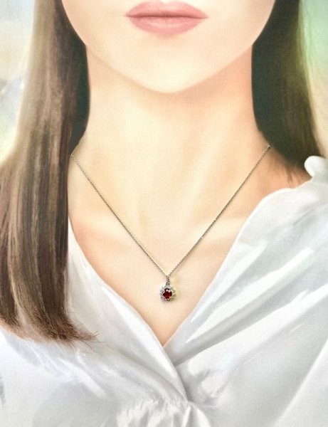 画像6: Ptルビー ダイヤ取り巻きペンダントネックレス (6)