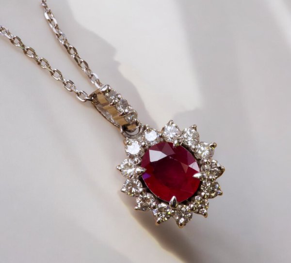 画像7: Ptルビー ダイヤ取り巻きペンダントネックレス (7)