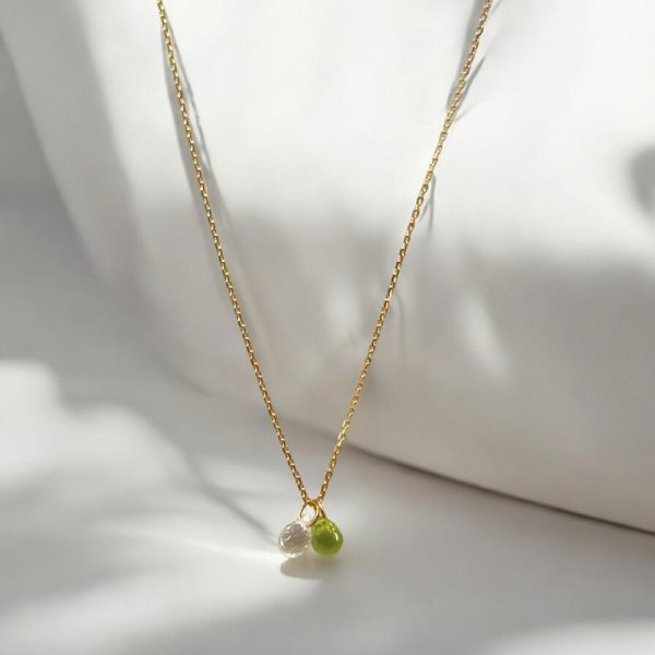 画像2: K10ネックレス ペリドット×クリアクォーツペンダント (2)