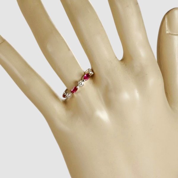 画像7: Pt900マーキスルビー、ダイヤ入りファッションリング (7)