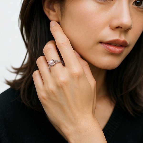 画像8: SV925 アコヤパール×百合モチーフリング (8)