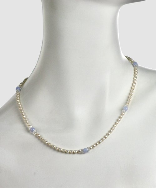 画像2: ブルーレース×淡水パールネックレス ロング (2)