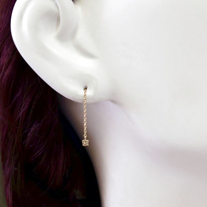 K18 ダイヤモンドロングピアス 0.15ct ４月誕生石 - ルビー通販 ベル 