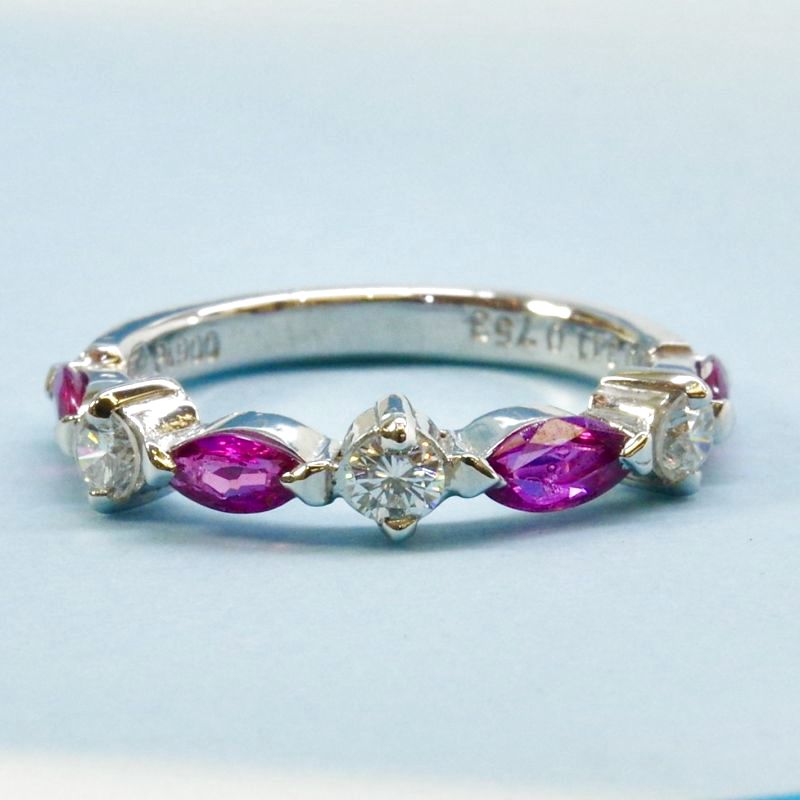 レディース☆仕上済☆ Pt900 ルビーダイヤレディースリング #9.5 0.27ct