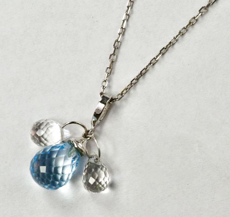 Pt900/K18WGブルートパーズ×水晶ブリオレットカットネックレス